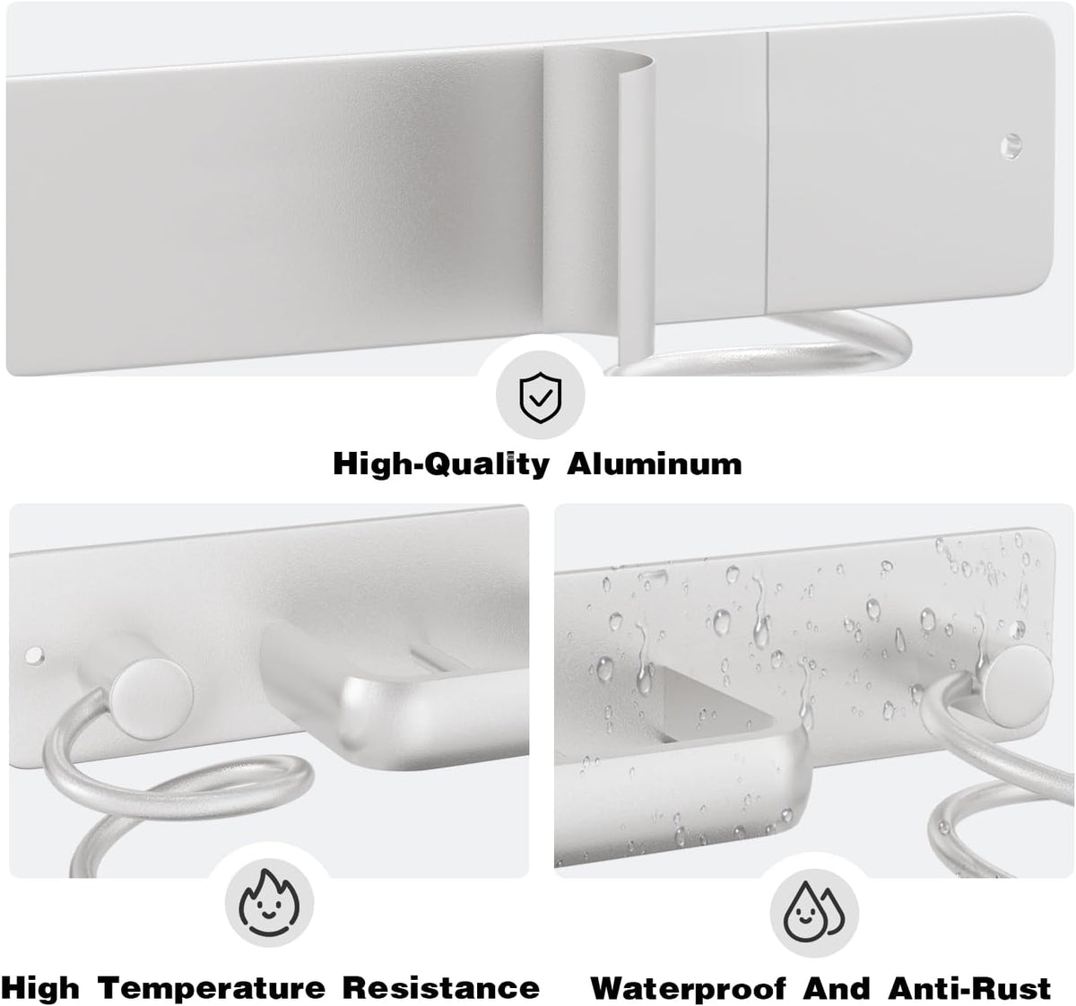 hicorfe Hair Dryer Holder 3 in 1 Hair Tool Organizer,Blow Dryer Holder Wall Mounted,Bathroom Bedroom Care Styling for Flat Iron,Curling Iron,Hair Straightener（Silver）