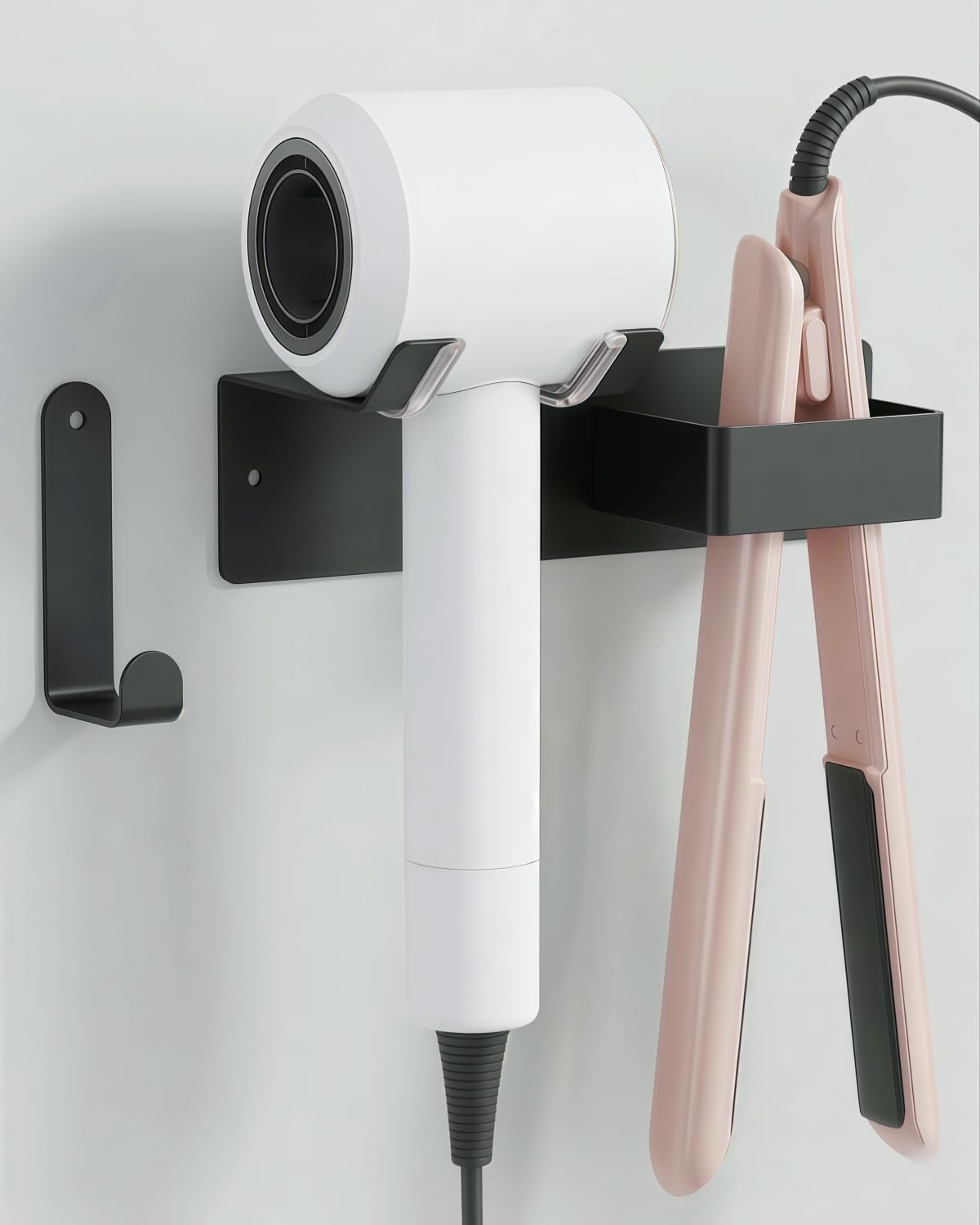 Hair Dryer Holder, Dyson Hair Dryer Holder, Blow Dryer Holder with Cord Hook SUS304 Stainless Steel Wall Mount, Self Adhesive/Screw Space Saving Hairdryer Holder for Bathroom White