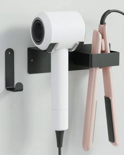 Hair Dryer Holder, Dyson Hair Dryer Holder, Blow Dryer Holder with Cord Hook SUS304 Stainless Steel Wall Mount, Self Adhesive/Screw Space Saving Hairdryer Holder for Bathroom White