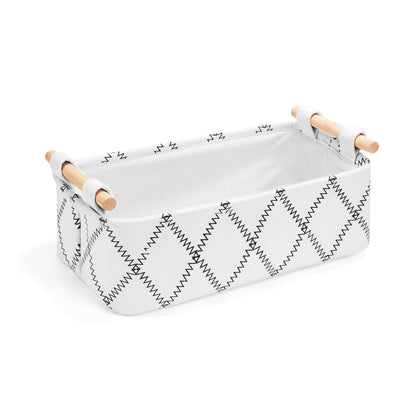 Toilet Tank Basket for Bathroom Storage - Holds 2-4 Toilet Paper Rolls, Small Decorative Basket with Wood Handles, Collapsible Organizer for Countertop, Shelf, Boho Home Décor, 12.5"x7"x4.5", White