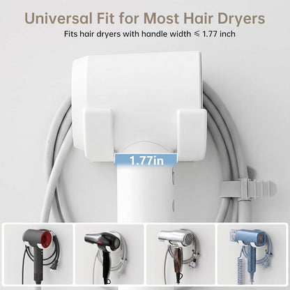 Hair Dryer Holder Wall Mount with Plug & Cord Organizer for Bathroom