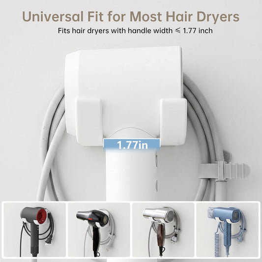 Hair Dryer Holder Wall Mount with Plug & Cord Organizer for Bathroom