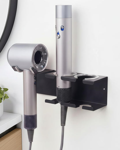 Hair Dryer Holder, Dyson Hair Dryer Holder, Blow Dryer Holder with Cord Hook SUS304 Stainless Steel Wall Mount, Self Adhesive/Screw Space Saving Hairdryer Holder for Bathroom White