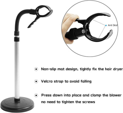Hair Dryer Stand, 360 Degree Rotating Lazy Hair Dryer Stand Hand Free With Heavy Base, Hands-Free Blow Dryer Holder Countertop, Adjustable Height Countertop Stand