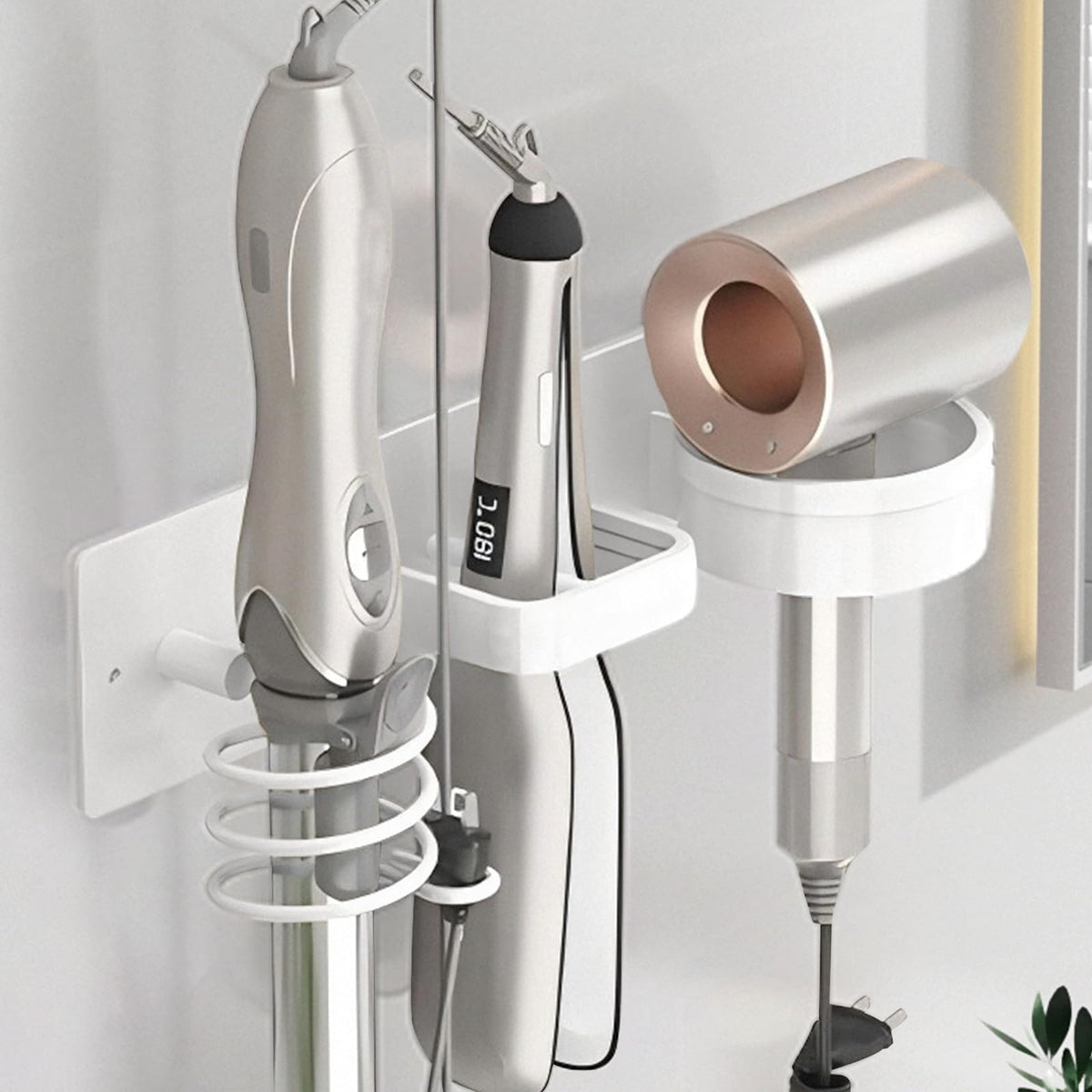Hair Dryer Holder Wall Mounted,Blow Dryer, Curling Iron, Straightener Holder 3 in 1 Bathroom Metal Hair Tool Organizer Rack-Matte White-2