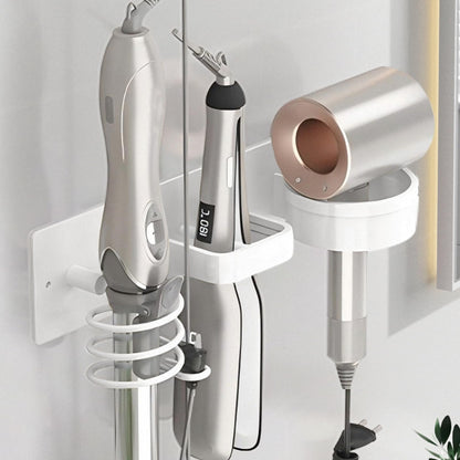 Hair Dryer Holder Wall Mounted,Blow Dryer, Curling Iron, Straightener Holder 3 in 1 Bathroom Metal Hair Tool Organizer Rack-Matte White-2