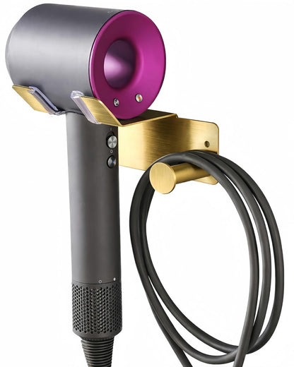 Hair Dryer Holder Wall Mounted, Stainless Steel Blow Dryer Holder for Bathroom, Hair Dryer and Straightener Holder Adhesive or Drilling, Hair Tool Organizer for Salon Barber Shops Black BANJEKT