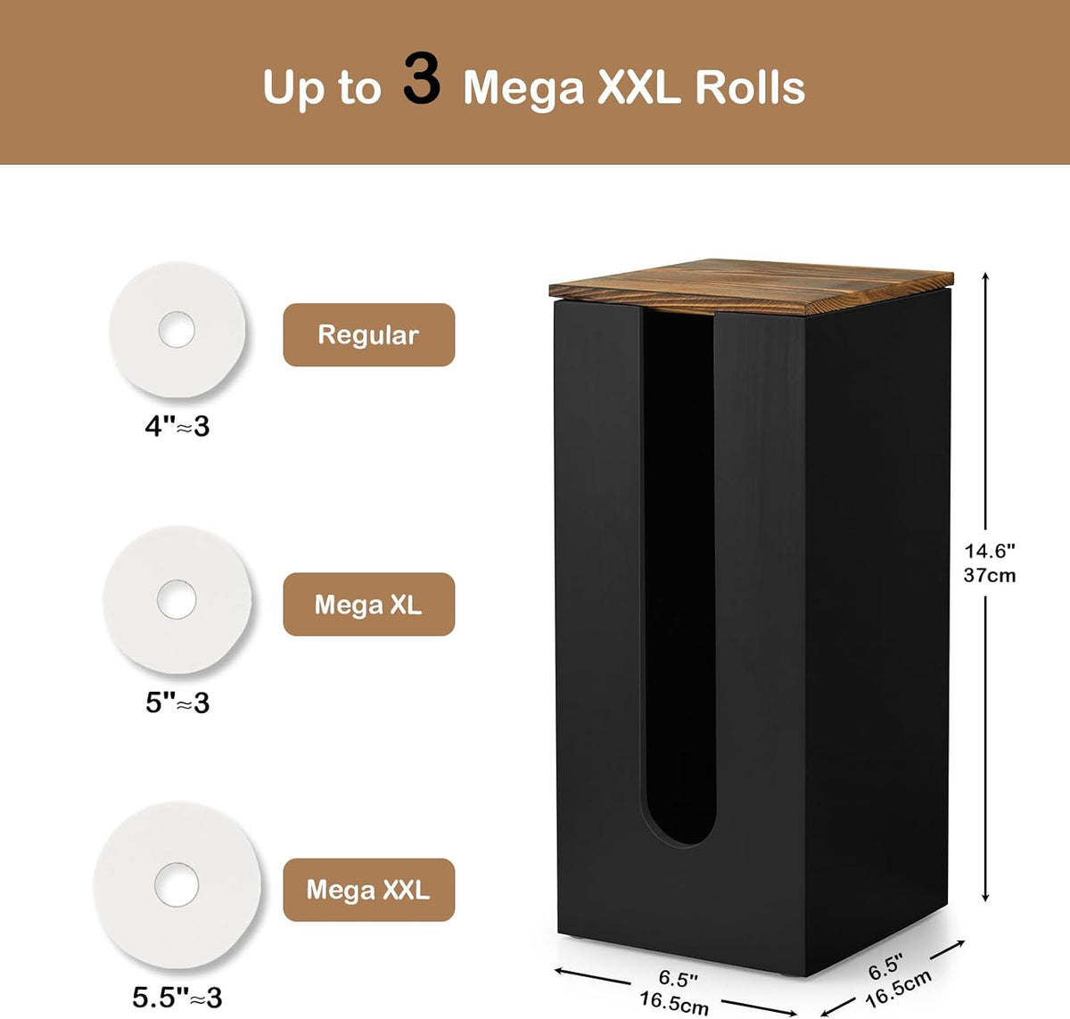 OUTNILI Freestanding Toilet Paper Holder Stand with Lid, Black Wooden Toilet Paper Storage Organizer for Bathroom Floor, Rustic Farmhouse Toilet Paper Storage Holds 3 Extra Large Rolls