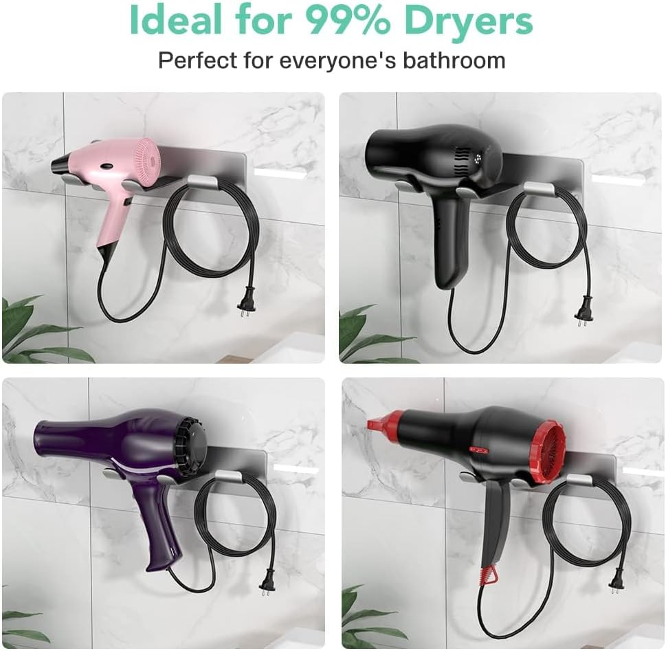 Hair Dryer Wall Mount Holder Compatible with Dyson, 304 Stainless Steel Silver