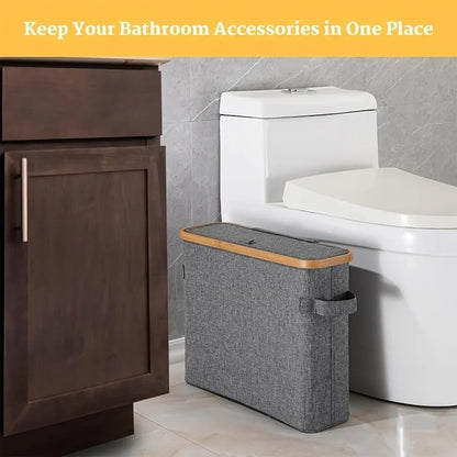 SENMOK 12-Roll Toilet Paper Storage with Lid, Bamboo Frame(Black)