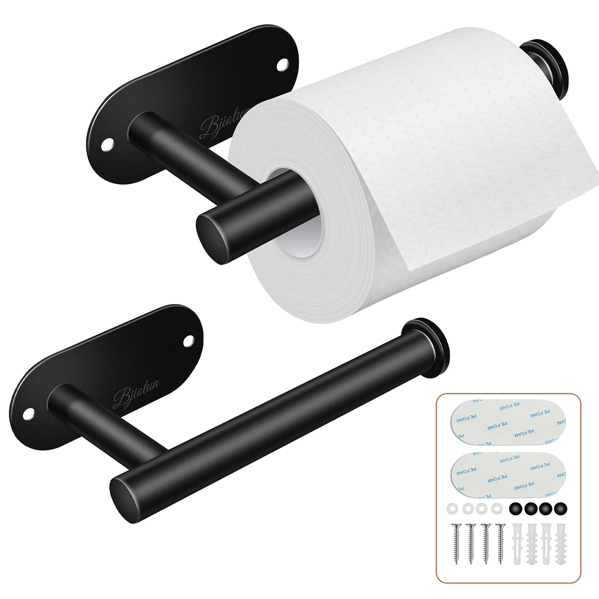 Toilet Paper Holder with Shelf - SUS304 Stainless Steel Toilet Paper Storage with Wipes Dispenser & Toilet Paper Roll Holder Wall Mount for Bathroom Storage, No Drill to Install - Matte Black
