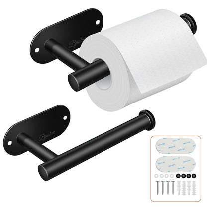 Toilet Paper Holder with Shelf - SUS304 Stainless Steel Toilet Paper Storage with Wipes Dispenser & Toilet Paper Roll Holder Wall Mount for Bathroom Storage, No Drill to Install - Matte Black