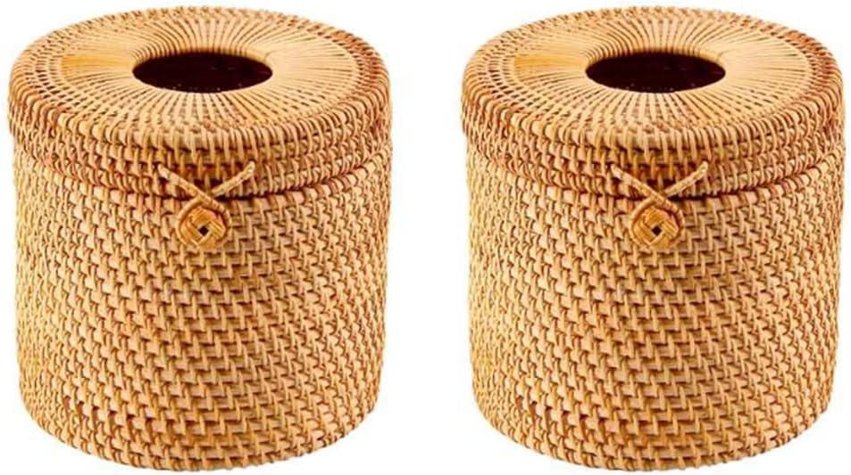 2Pcs Rattan Tissue Box Toilet Paper Cover Wicker Decorative Holders with Lid for Storage Single Roll and Tissues