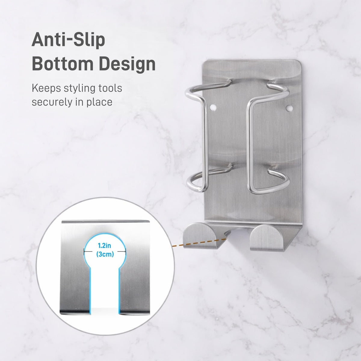 Curling Iron Holder, Stainless Steel Flat Iron Holder Wall Mount, Hair Straightener Holder for Bathroom Storage, Dyson Airstraight Holder Space Saving Silver PTALSEAW