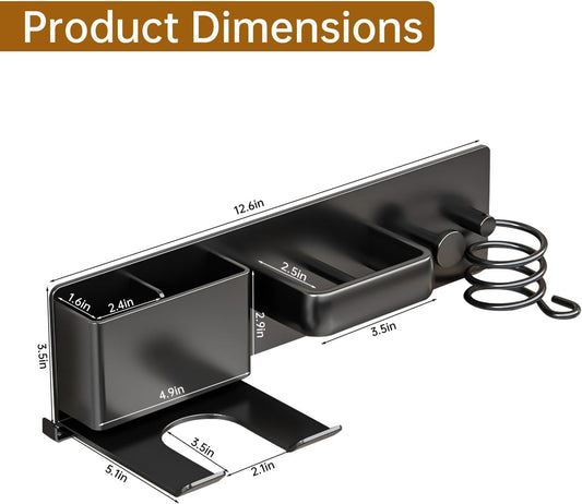 5 in 1 Hair Dryer Holder Hair Tool Organizer Metal Wall Mount (Black)