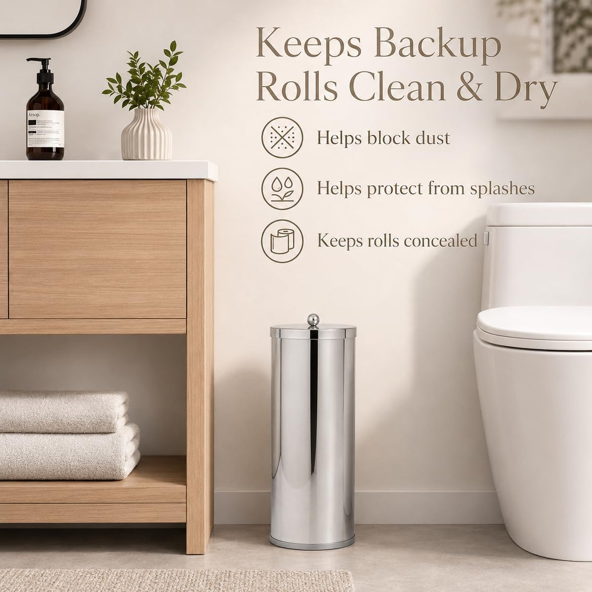 [2023 Upgraded Version] HUJI Rust Resistant Stainless Steel Toilet Paper Roll Canister Holder w/Removable Base for Bathroom Storage (1 Pack, Toilet Paper Canister)