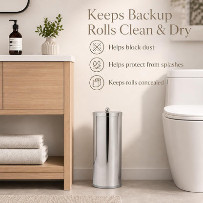 [2023 Upgraded Version] HUJI Rust Resistant Stainless Steel Toilet Paper Roll Canister Holder w/Removable Base for Bathroom Storage (1 Pack, Toilet Paper Canister)