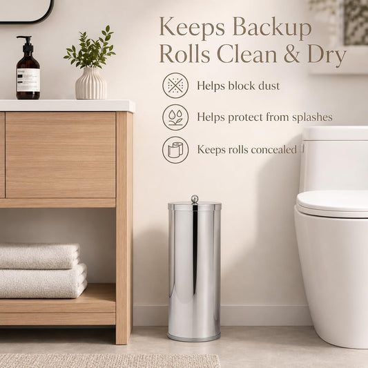 [2023 Upgraded Version] HUJI Rust Resistant Stainless Steel Toilet Paper Roll Canister Holder w/Removable Base for Bathroom Storage (1 Pack, Toilet Paper Canister)