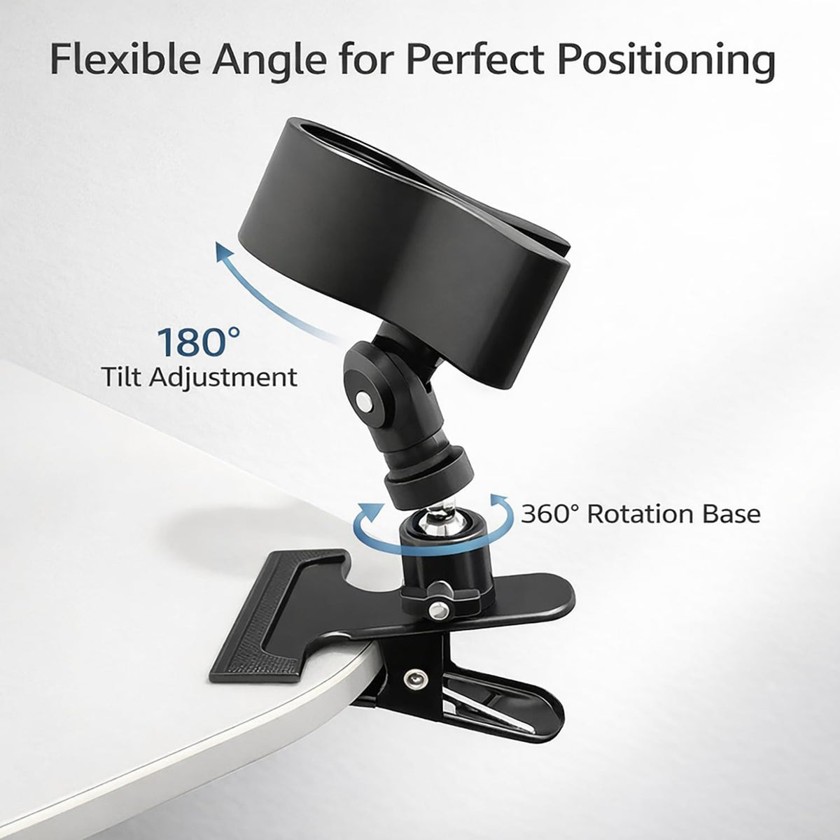 360 Degree Rotating Hands Free Hair Dryer Holder Sturdy Metal Base and Strong Clamp Adjustable and Flexible Blow Dryer Stand for Easy Styling Stable and Easy Installation