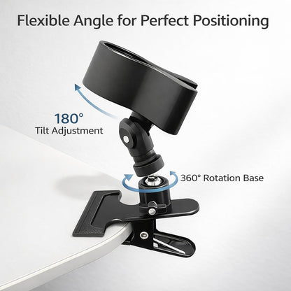 360 Degree Rotating Hands Free Hair Dryer Holder Sturdy Metal Base and Strong Clamp Adjustable and Flexible Blow Dryer Stand for Easy Styling Stable and Easy Installation