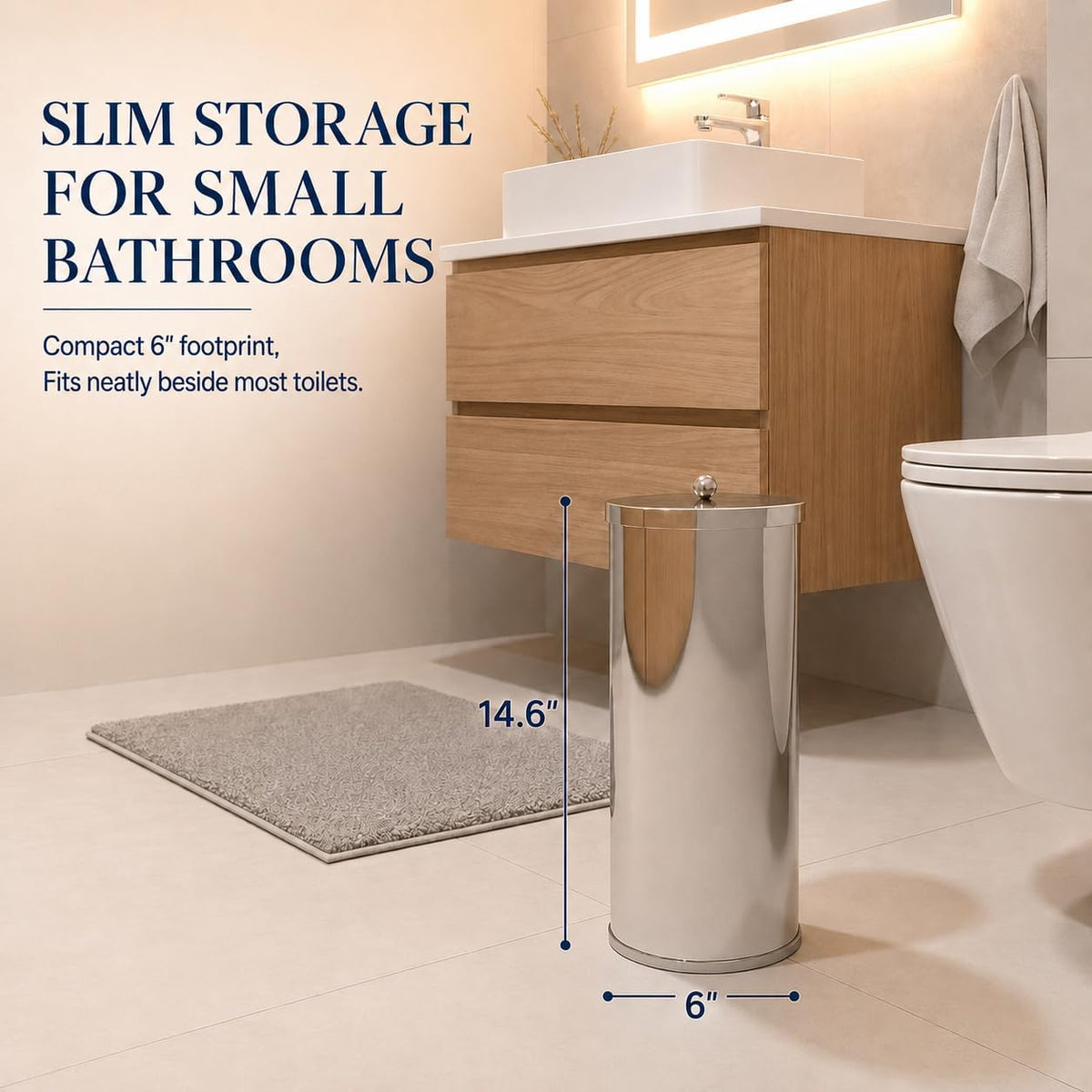 [2023 Upgraded Version] HUJI Rust Resistant Stainless Steel Toilet Paper Roll Canister Holder w/Removable Base for Bathroom Storage (1 Pack, Toilet Paper Canister)
