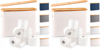 LONBET Toilet Paper Storage for 12 Rolls, Stackable & Foldable - The Ultimate Bathroom Organizer - Waterproof Basket with Bamboo Lid - Elegant Toilet Paper Storage Holder, Light Gray