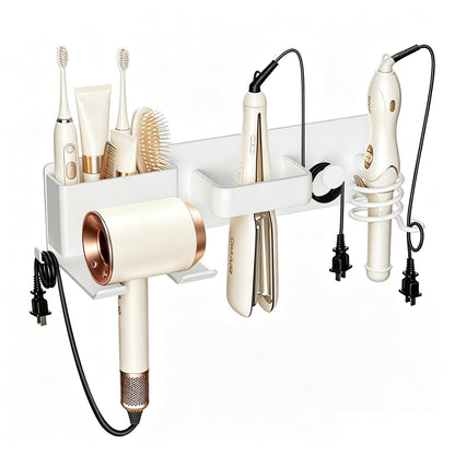 No-Drill Hair Dryer Holder Wall Mount with Storage Compartment for Bathroom
