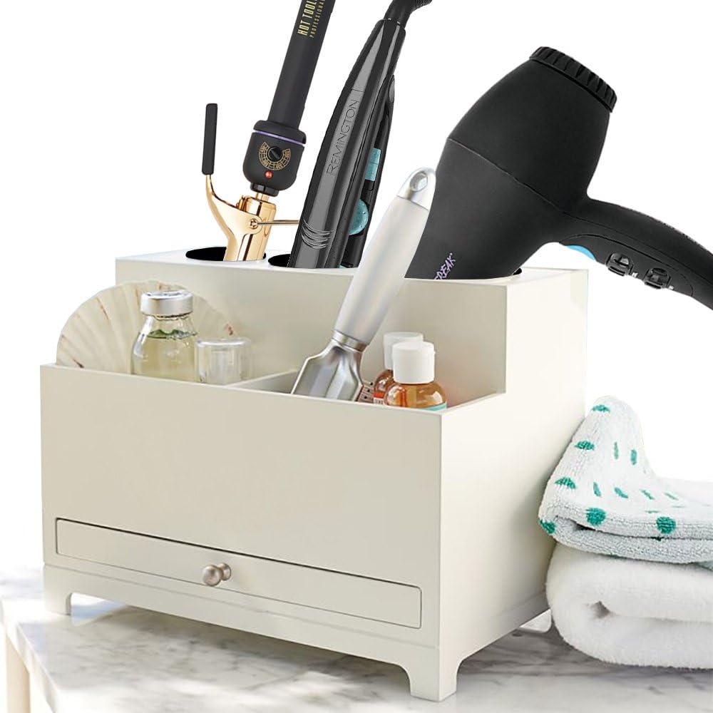 OnDisplay Makayla Deluxe Hair Tool and Accessory Organization Station - Holds Hair Dryer, Curling Iron, Hair Straightener and more