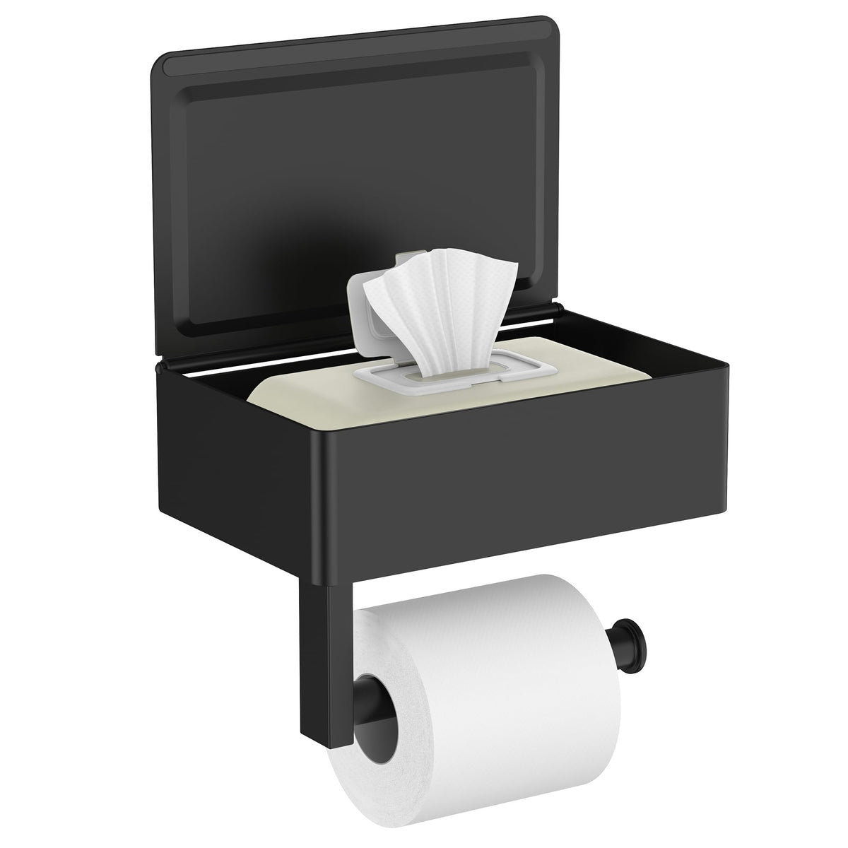 FORIOUS Toilet Paper Holder with Shelf, Wall-Mounted Modern Wipes Dispenser