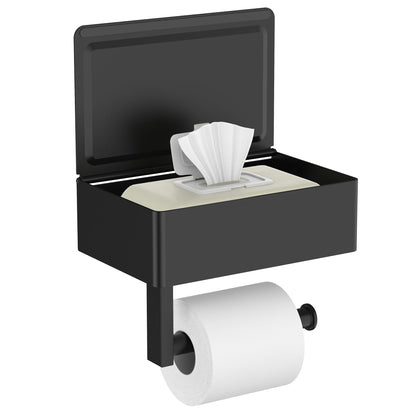 FORIOUS Toilet Paper Holder with Shelf, Wall-Mounted Modern Wipes Dispenser