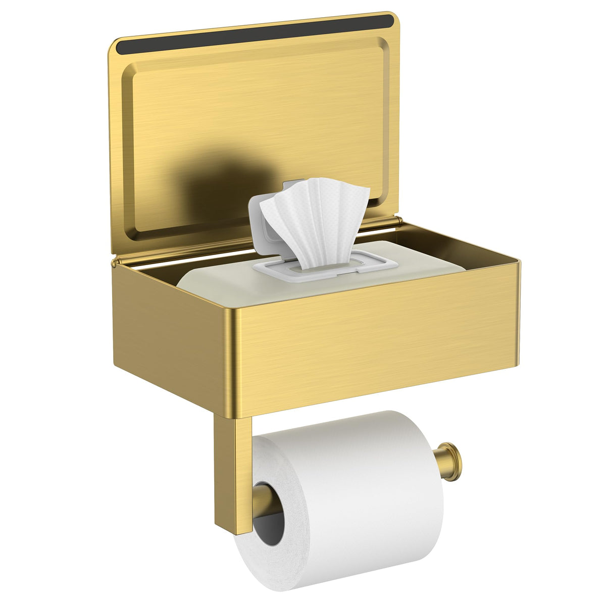FORIOUS Toilet Paper Holder with Shelf, Wall-Mounted Modern Wipes Dispenser
