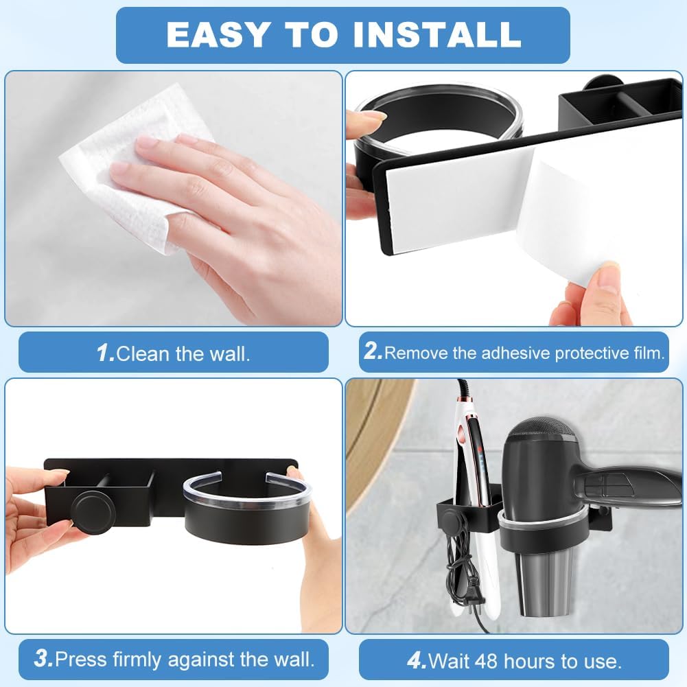 Hair Dryer Holder Wall Mounted, 2 in 1 Blow Dryer & Straightener Holder