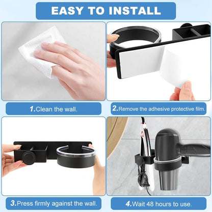 Hair Dryer Holder Wall Mounted, 2 in 1 Blow Dryer & Straightener Holder