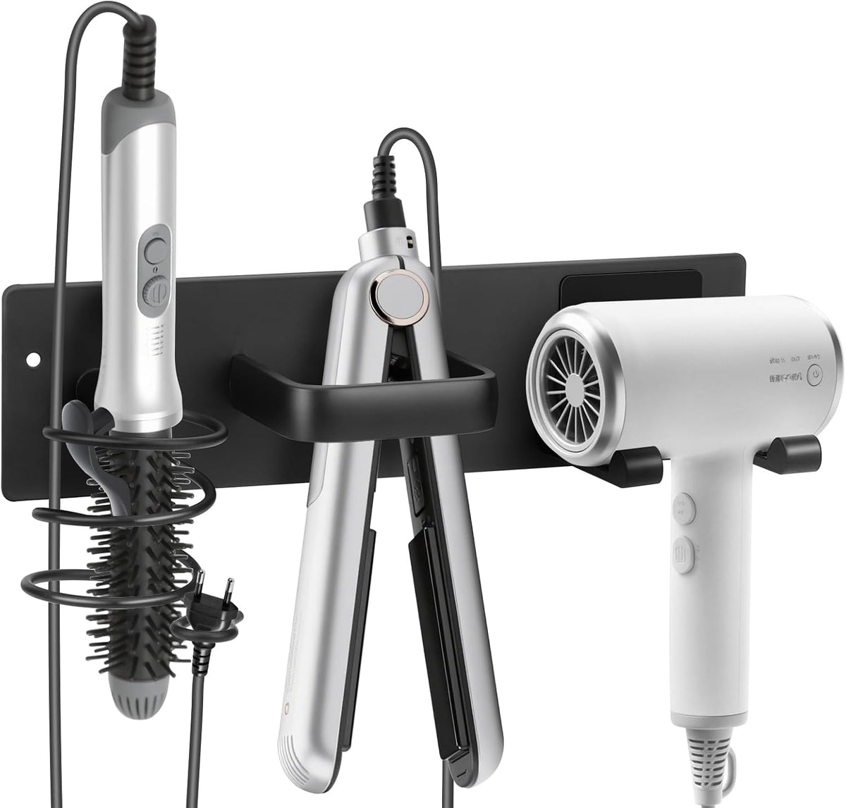 Hair Tool Organizer Wall Mount, Aluminum Hair Dryer Holder and Curling Iron Rack with Hooks, Space Saving Bathroom Hair Styling Tool Storage for Blow Dryer, Flat Iron, Curling Tools (Hook)