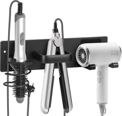 Hair Tool Organizer Wall Mount, Aluminum Hair Dryer Holder and Curling Iron Rack with Hooks, Space Saving Bathroom Hair Styling Tool Storage for Blow Dryer, Flat Iron, Curling Tools (Hook)