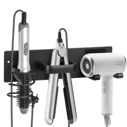 Hair Tool Organizer Wall Mount, Aluminum Hair Dryer Holder and Curling Iron Rack with Hooks, Space Saving Bathroom Hair Styling Tool Storage for Blow Dryer, Flat Iron, Curling Tools (Hook)