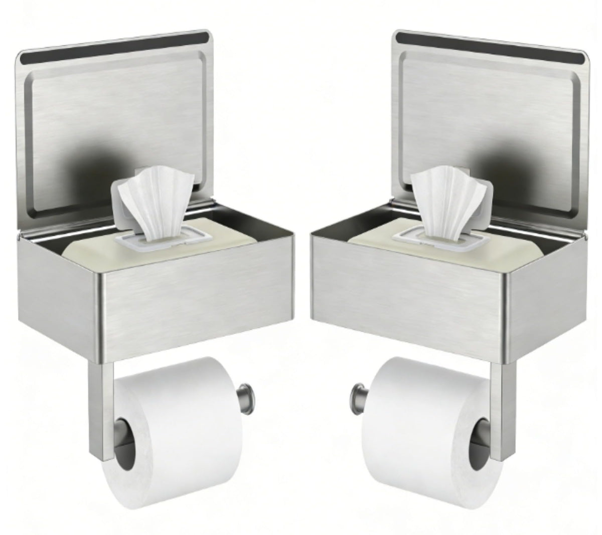 FORIOUS Toilet Paper Holder with Shelf, Wall-Mounted Modern Wipes Dispenser