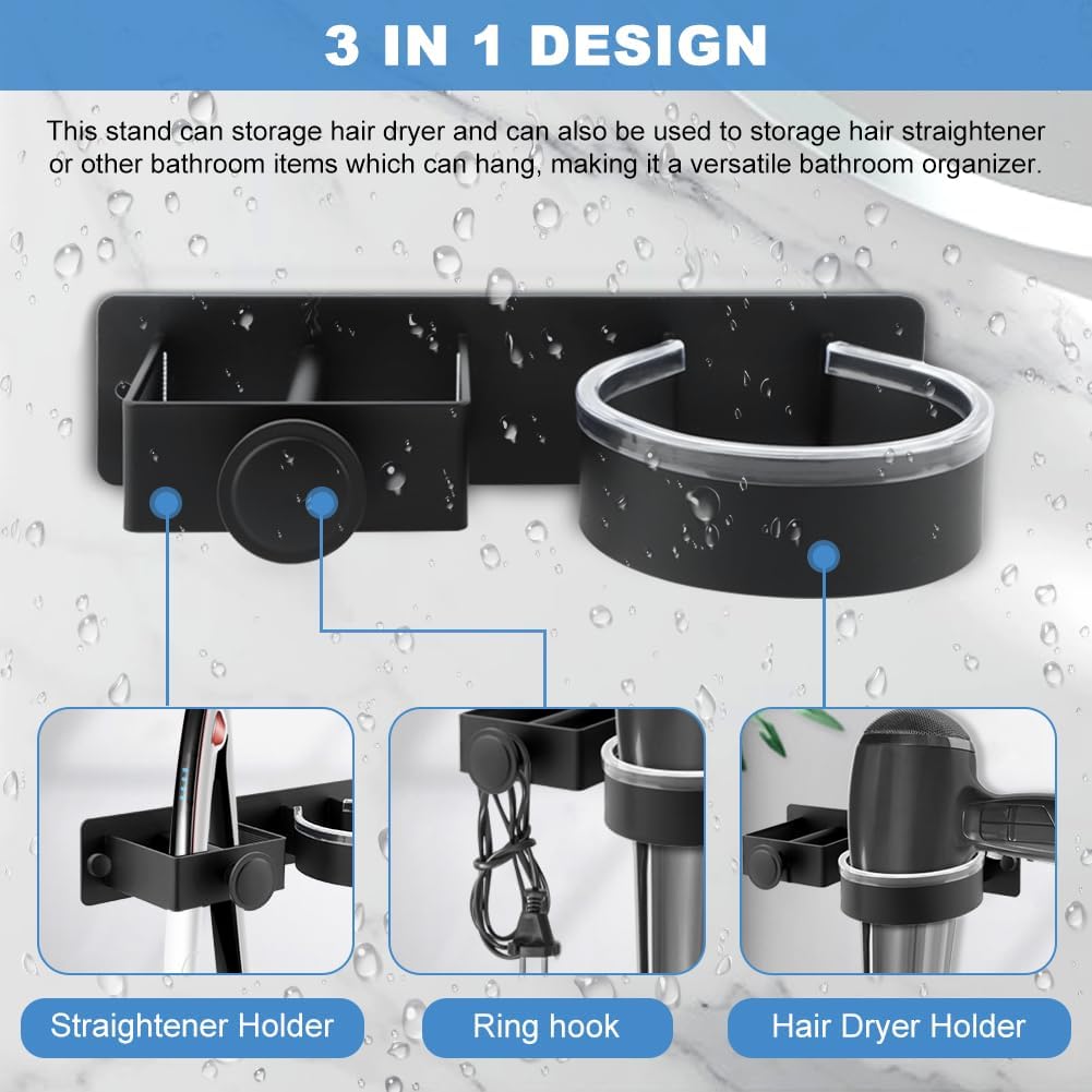 Hair Dryer Holder Wall Mounted, 2 in 1 Blow Dryer & Straightener Holder