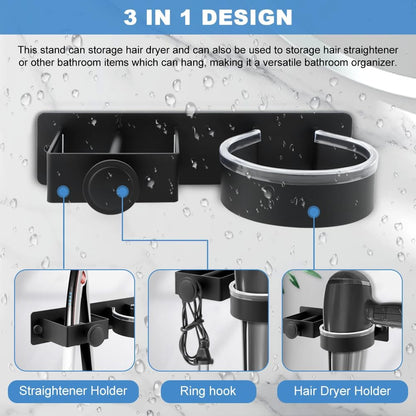 Hair Dryer Holder Wall Mounted, 2 in 1 Blow Dryer & Straightener Holder