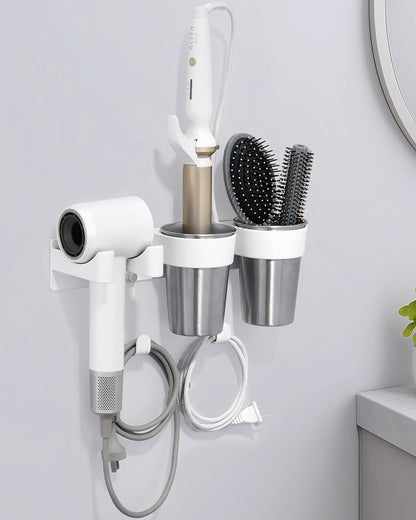 Dyson Airwrap Holder, Aluminum Curling Iron Holder Wall Mount for Dyson Airwrap/Airstraight/Shark Flex Style, Flat IronHolder for Bathroom Storage, White