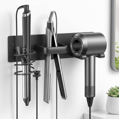3-in-1 Aluminum Hair Dryer Holder, Matte Black Styling Tools Rack