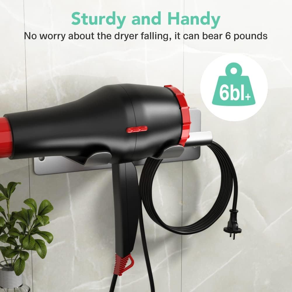 Hair Dryer Wall Mount Holder Compatible with Dyson, 304 Stainless Steel Silver