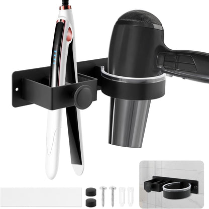 Hair Dryer Holder Wall Mounted, 2 in 1 Blow Dryer & Straightener Holder