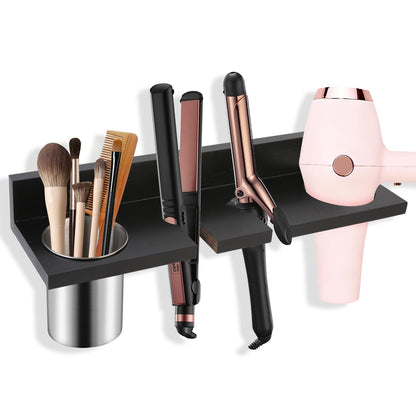 Hair Tool Organizer for Bathroom – Wall Mounted Hair Dryer Holder with Heat-Resistant Cups, Curling Iron & Straightener Rack, Blow Dryer Organizer for Vanity or Wall (Brown)