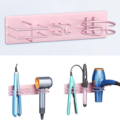 Blow Dryer Holder Wall Mounted Curling Iron Holder, 3 in 1 Hair Tool Organizer for Straightener, Curling Iron, Hair Dryer Holder Adhesive Flat Irons Storage for Bathroom Barber Shop (Black)