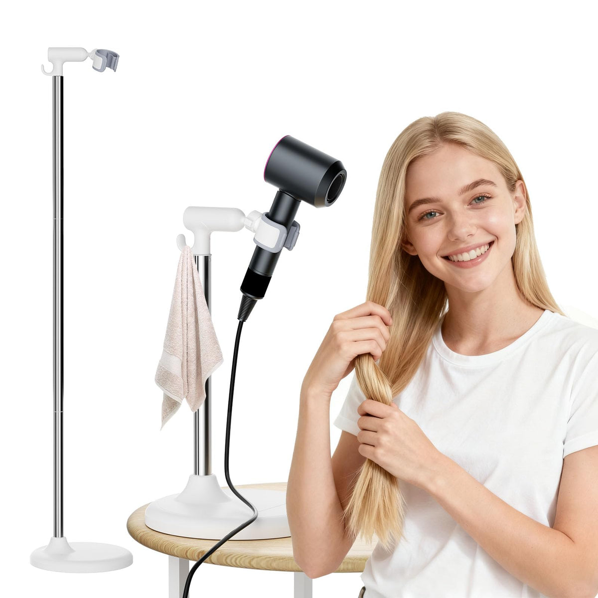 Heavy Duty Hair Dryer Stand, 360° Rotating, Adjustable Height