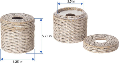 KOUBOO La Jolla Rattan Toilet Paper Holder with Lid, White Wash, Bathroom