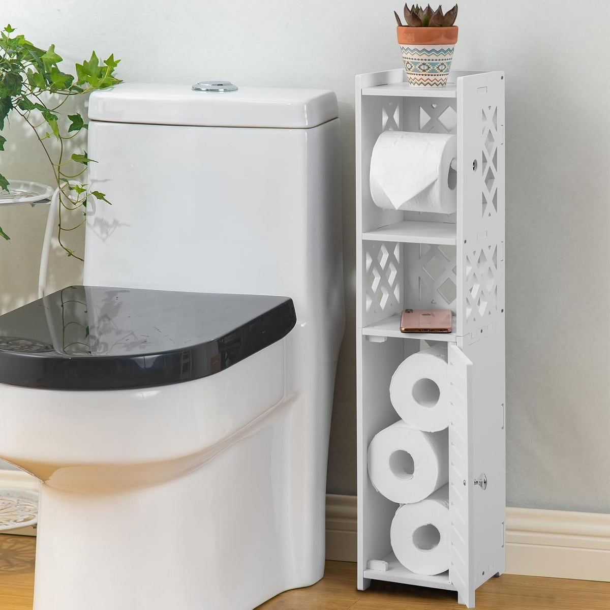 H HUIYKALY Toilet Paper Holder Small: No Drill Bathroom Storage for Renters