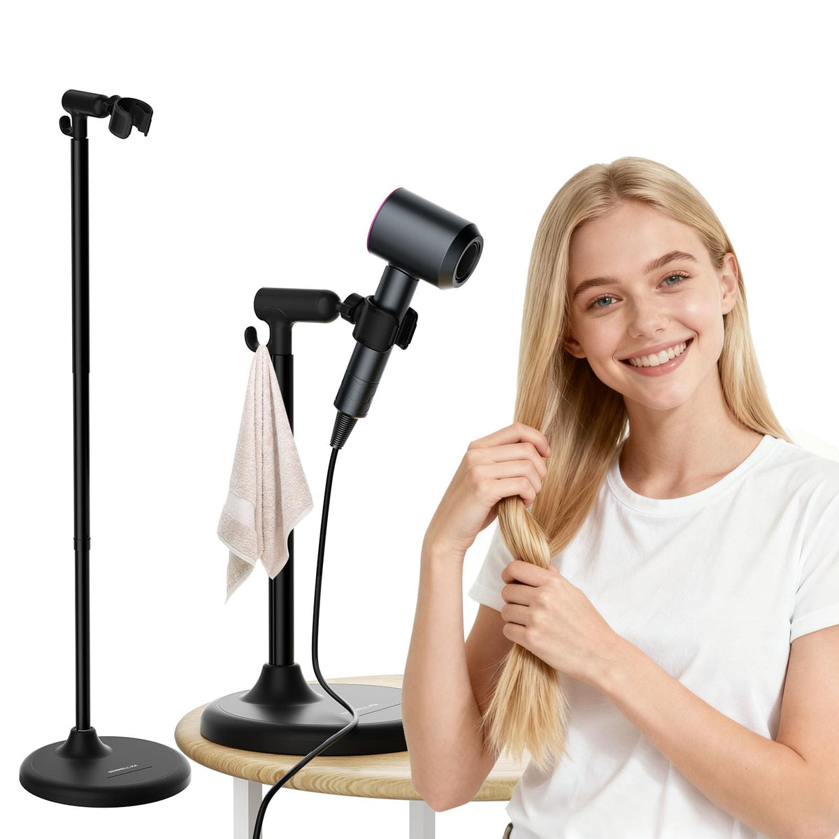 Heavy Duty Hair Dryer Stand, 360° Rotating, Adjustable Height