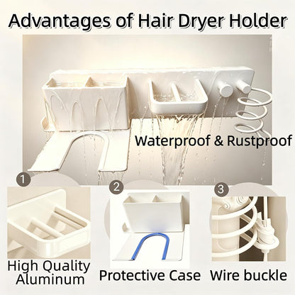 2026 Upgrade Hair Tool Organizer, 5 in 1 Hair Dryer Holder Wall Mounted & Adhesive, Metal Blow Dryer Holder, Curling Iron Holder & Flat Iron Organizer Rack, Waterproof & rustproof, Easy installation